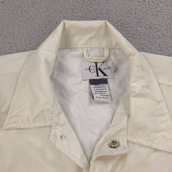 Calvin Klein Jeans Rain Coat Jacket Womens Large White Snap Button‎ Windbreaker - Picture 8 of 16